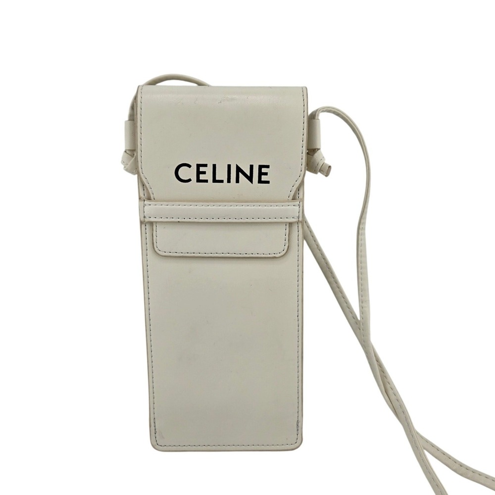 Celine Leather Crossbody Sunglass Case Phone Pouch Cream White Logo Bag